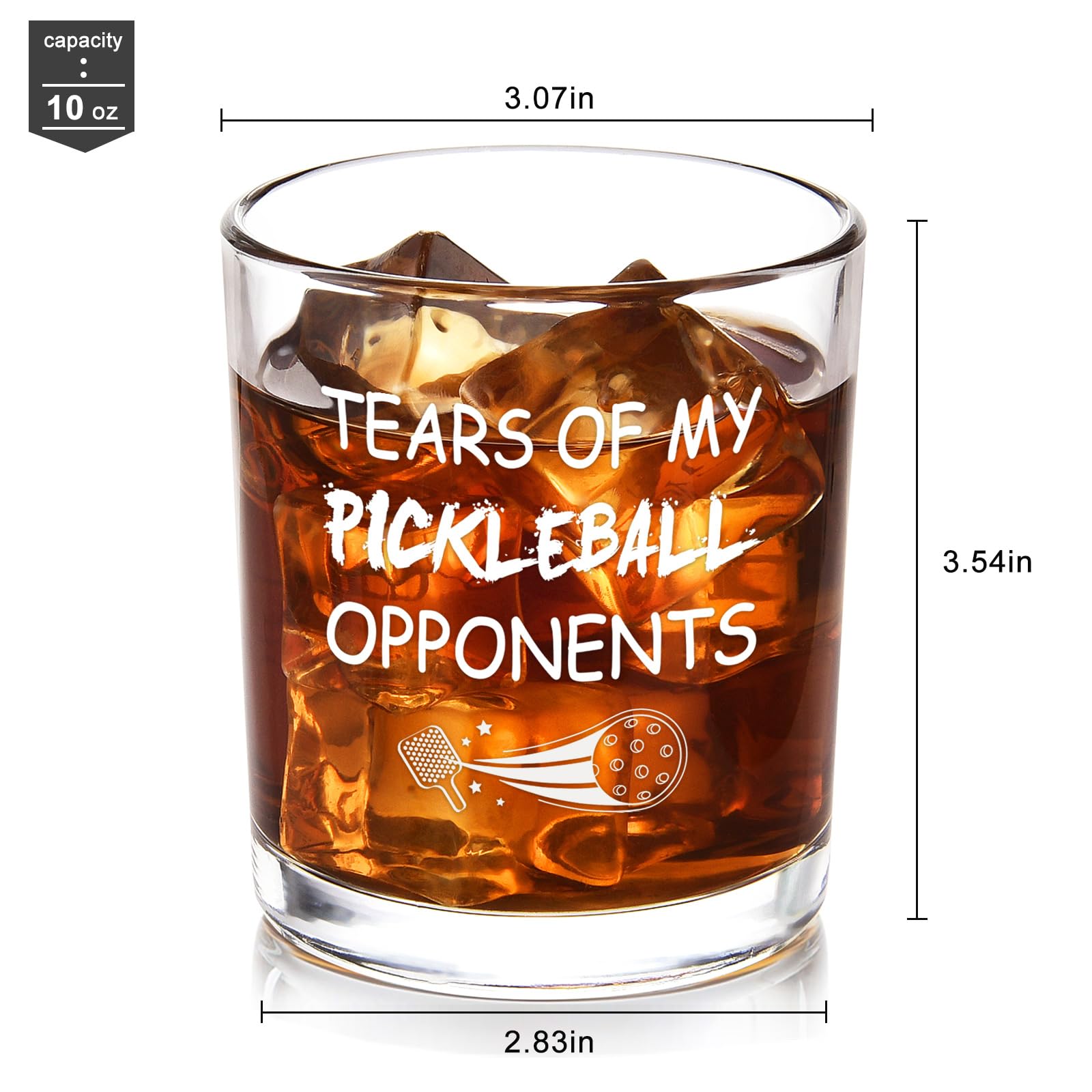 Futtumy Tears of My Pickleball Opponents Whiskey Glass, Funny Pickleball Gifts for Men Friend Pickleball Lovers Coworker, Pickleball Lover Gifts for Birthday Christmas, 10oz Pickleball Rock Glass