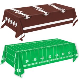 oigco football party decorations tablecloth disposable plastic touchdown table cover perfect for football birthday party decorations and gameday tailgate decorations 54 x 108inch, 2 pack