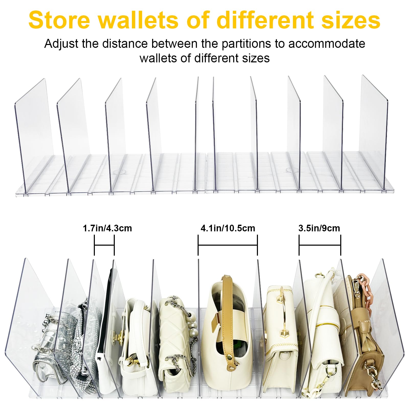 VERONLY 10 Layer Purse Organizer for Closet, Adjustable Clear Shelf Dividers Purse Bag Divider for Closet Organizer, Acrylic Handbag Organizers for Closet,Clear.