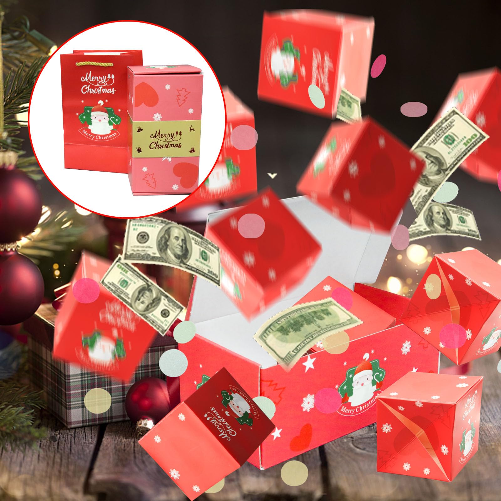 Surprise Gift Box Explosion for Money, Merry Christmas Surprise Box Gift Box Explosion Box with Confetti, Christmas Boxes Explosion Gift Box Cash Money Gift Boxes for Presents, 10 Bouncing Boxes,Red