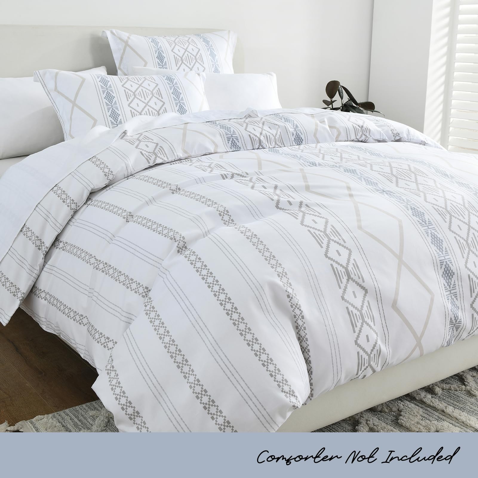 Uniclinens Geometric Duvet Cover King - Ivory White Duvet Cover Set, 100% Cotton Abstract Boho Printed Pattern Set, 3 Pcs Include 1 Duvet Cover (90”x104”) and 2 Pillow Shams (20”x36”), No Comforter