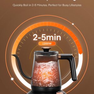 Electric Gooseneck Kettle, Tea Kettle ±1℉ Temperature Control, 0.8L Pour Over Electric Kettle for Coffee & Tea, Hot Water Boiler, Stainless Steel Inner, 1200W Rapid Heating,LCD Display,Matte Black