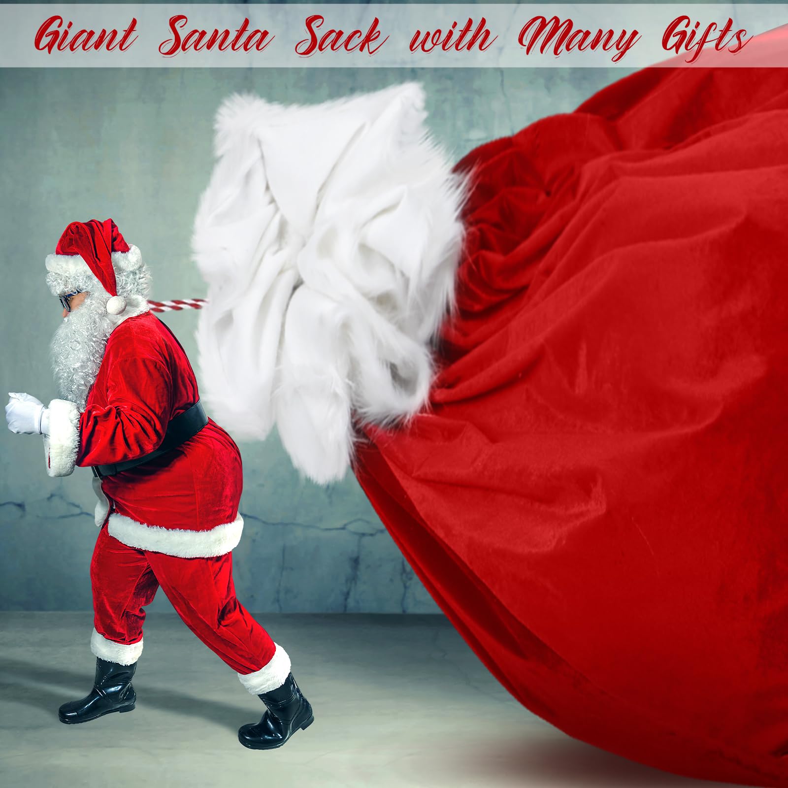 Shappy Extra Large Santa Bags Giant Santa Gifts Sack Jumbo 5.9 x 4.9 ft Red Santa's Gift Bags Reusable Velvet Christmas Bags with Drawstring for Wrapping Large Gifts Bike TV(Bright Red)