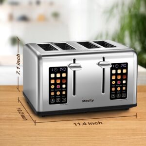 Mecity 4 Slice Toaster Touch Screen Control 4 Wide Slot, Stainless Steel Smart Bread Toaster for Bagel Muffin Waffle, Dual Control Pannel, Timer, Defrost, Reheat, 120V 1650W