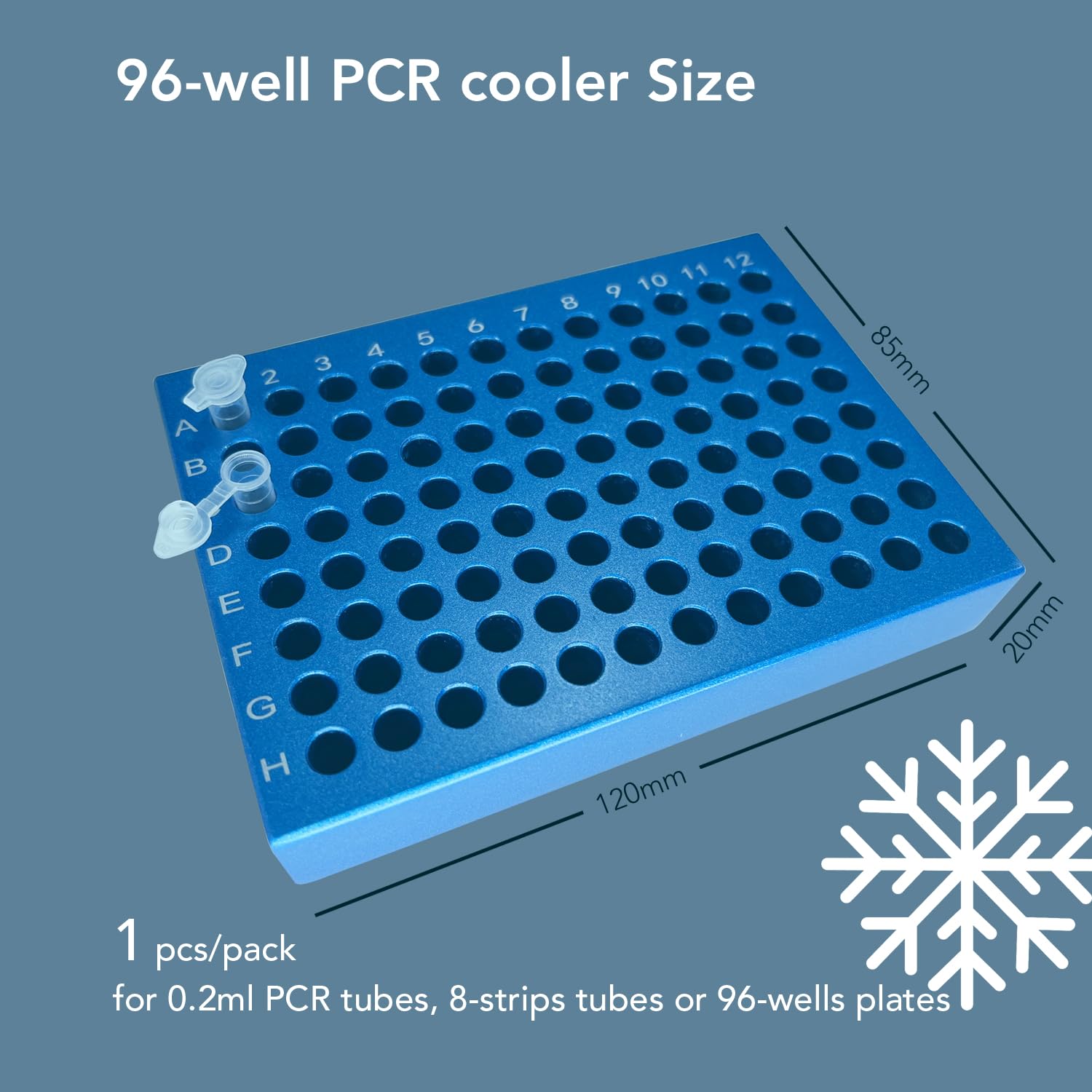 VISOSCI Aluminum Cooling Block - PCR Plate Cooler ，96-Well for 0.2 mL Tubes, Strips or 96-Well Plates (96-Well)