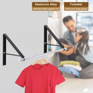 uxcell 2pcs Retractable Clothes Drying Rack, Wall Mounted Aluminum Folding Clothes Hanger for Drying Clothes Bathroom Bedroom Balcony and Laundry Room, Black