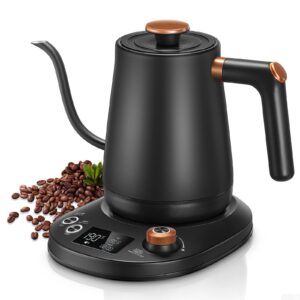 electric gooseneck kettle, tea kettle ±1℉ temperature control, 0.8l pour over electric kettle for coffee & tea, hot water boiler, stainless steel inner, 1200w rapid heating,lcd display,matte black