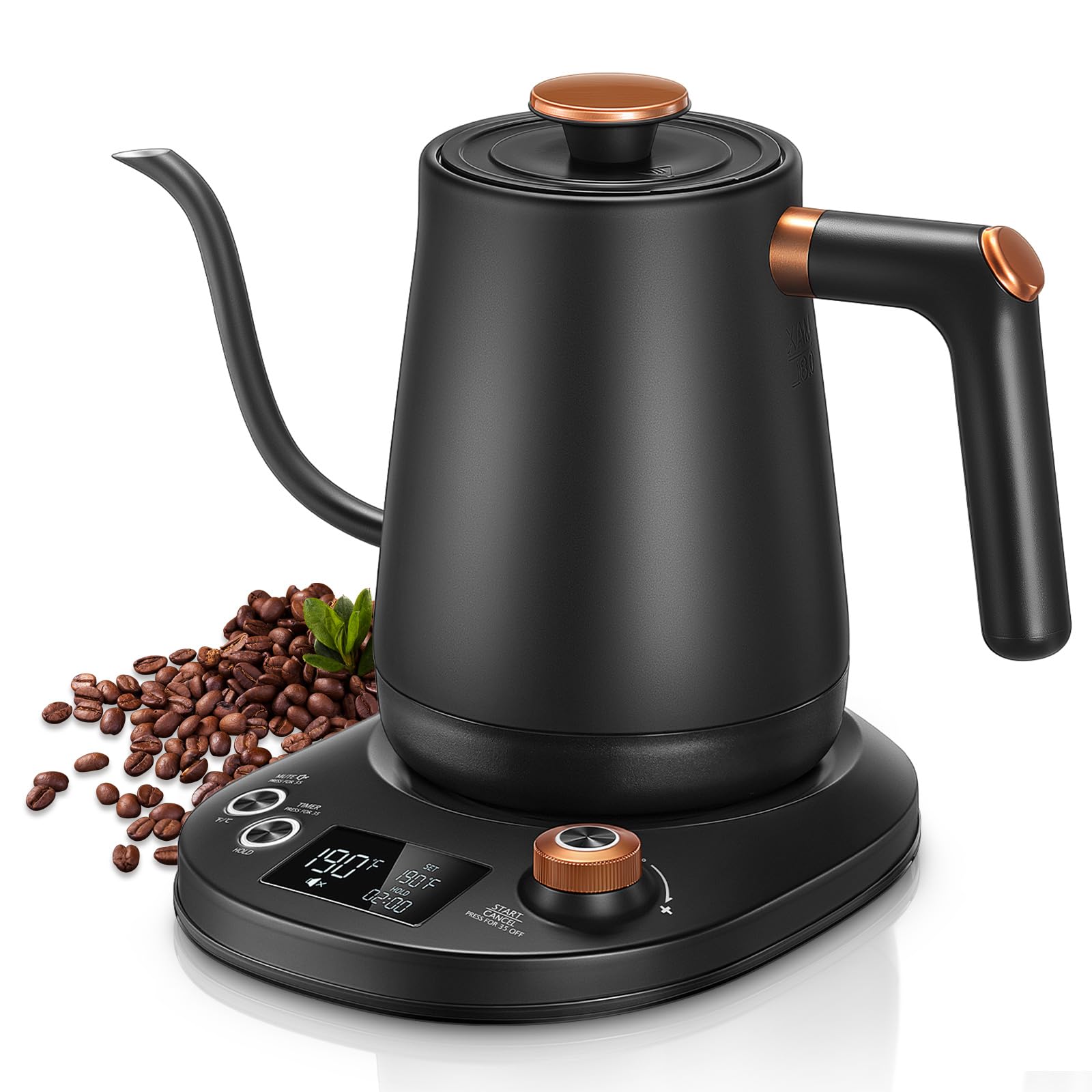 Electric Gooseneck Kettle, Tea Kettle ±1℉ Temperature Control, 0.8L Pour Over Electric Kettle for Coffee & Tea, Hot Water Boiler, Stainless Steel Inner, 1200W Rapid Heating,LCD Display,Matte Black