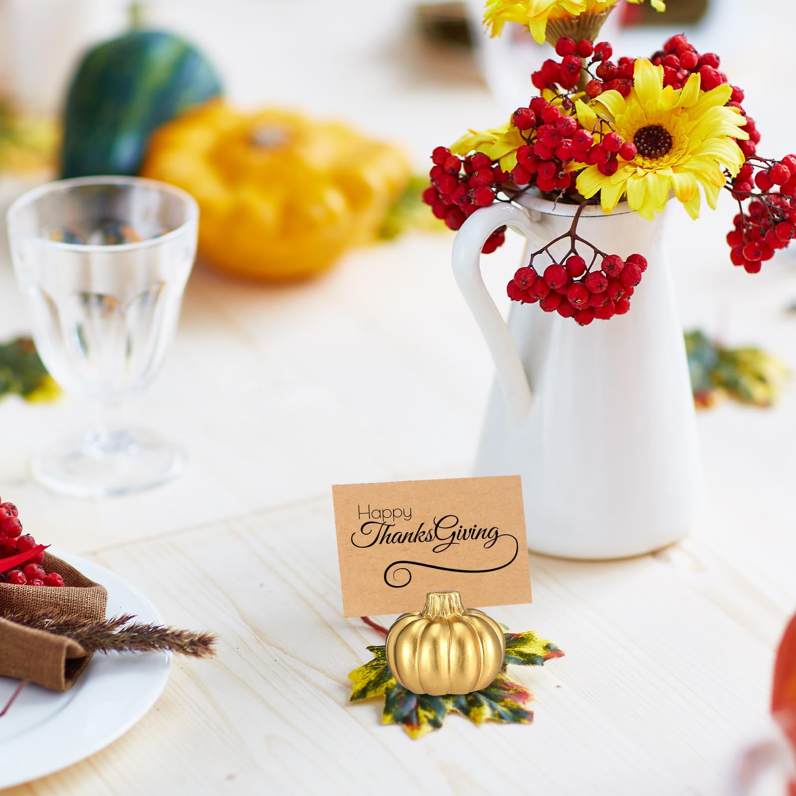 Barydat 27 Pcs Thanksgiving Mini Gold Pumpkin Place Card Holder Pumpkin Name Card Holder Fall Table Number Holders for Thanksgiving Decor Fall Themed Wedding Bridal Brunches Party Decorations