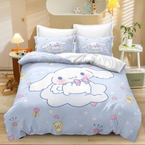 the cin-namoroll theme bedding set,3 piece 3d cartoon printed breathable durable microfiber comforter set,gifts for kids teenagers adult,1 duvet cover with 2 pillowcases