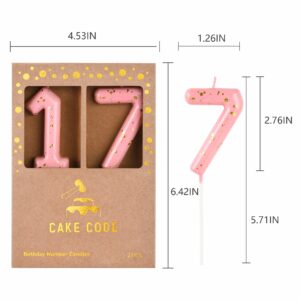 CAKE CODE 2.76 Inch Classical Pink Gold 17 Number Birthday Candles, Gold Number Candles, Cake Number Candles, Party Celebration