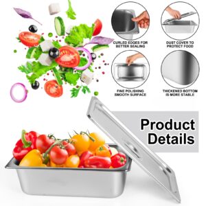 8 Packs Stainless Steel Hotel Pans with Lids 1/4 Size x 6" Deep Steam Table Pan Commercial Food Storage Containers Stackable Metal Steamer Pan Anti-Jam Hotel Pan Restaurant Warm Pans