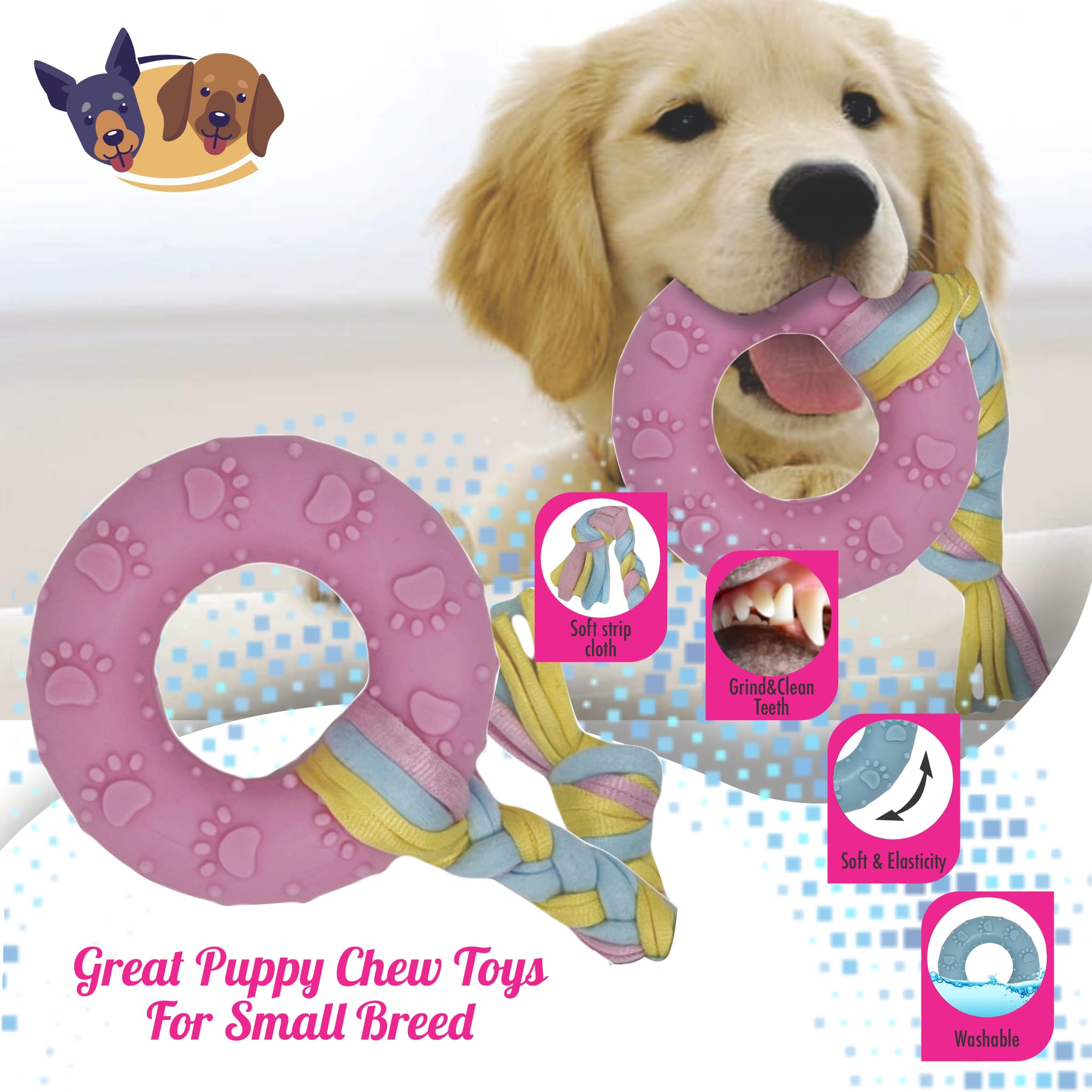 6 Pack Dog Toys, Doggie Toys Small Dogs, Toys for Puppies 0-6 Months, Best Puppy chew Toys for Teething (Pink)