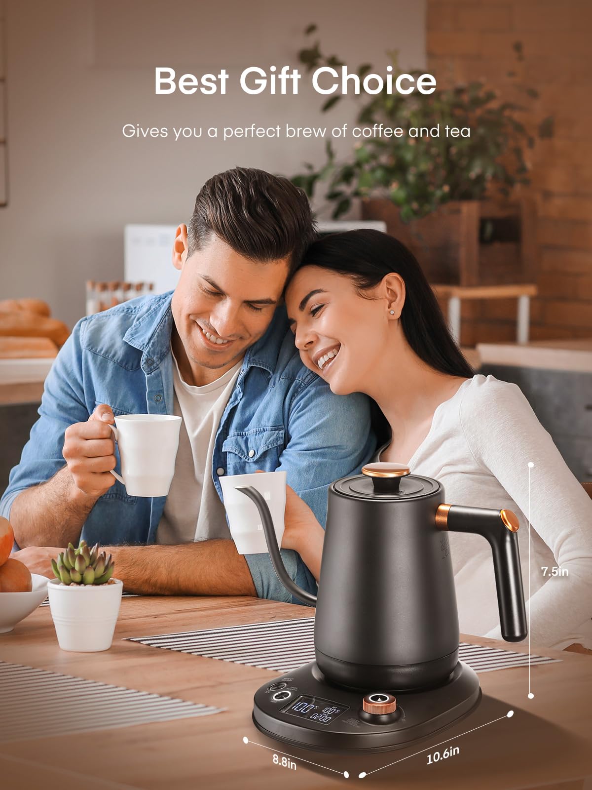 Electric Gooseneck Kettle, Tea Kettle ±1℉ Temperature Control, 0.8L Pour Over Electric Kettle for Coffee & Tea, Hot Water Boiler, Stainless Steel Inner, 1200W Rapid Heating,LCD Display,Matte Black