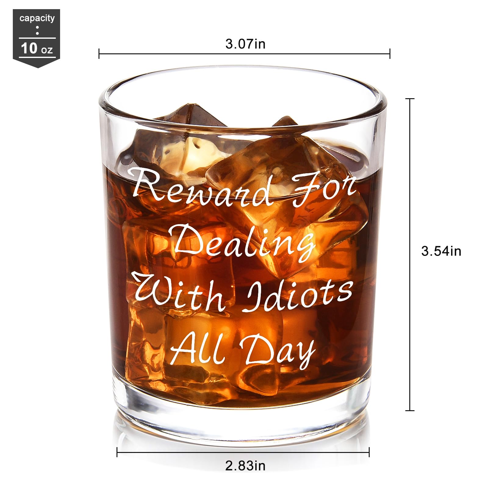 Futtumy Reward For Dealing With Idiots All Day Whiskey Glass, Funny Gifts for Men Coworker Friend Husband Boss Him, Novelty Old Fashioned Glass for Christmas Fathers Day Bosses Day Birthday, 10 oz