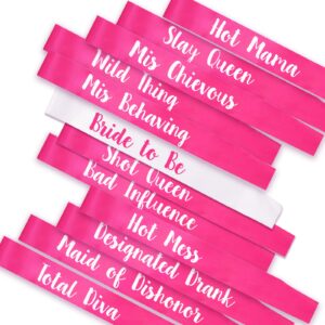 12pcs bachelorette sashes hot pink, bride to be team bride sash maid of honor bridesmaid sash for bridal shower hen party wedding party