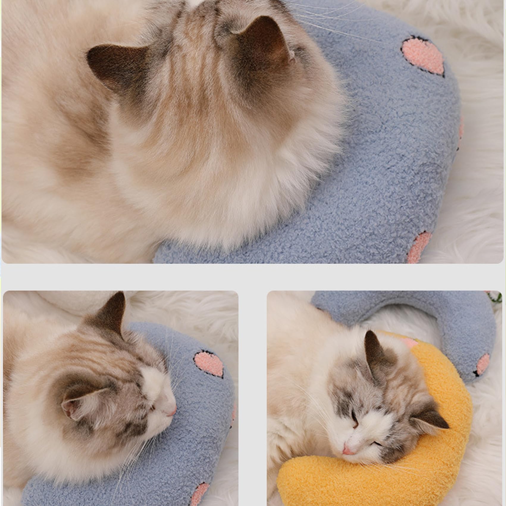 Pupzen - Calming Pillow, Calming Pillow for Dogs and Cats, U Shaped Pet Pillow, Cat Pillows for Indoor, Pet Pillows for Pet Toy, Half Donut Cuddler Soft Fluffy Cat Pillow Machine Washable (Blue)