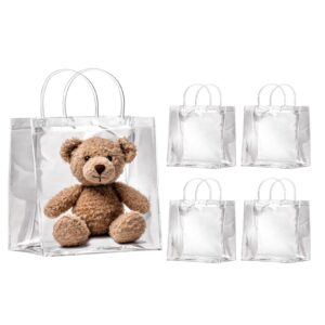 officecastle 5 pack medium clear gift bags, 8x3.1x8 inches clear bags with handles, reusable shopping bags for wedding, baby shower, party favor (20x8x20cm)