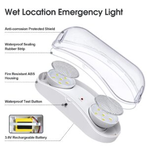 Outdoor Emergency Light with Battery Backup, Exterior Emergency Exit Lights Hardwired, Wet Location LED Egress Lights, Waterproof Commercial Emergency Lighting Fixture, 120-347V, UL Listed(2 Pack)