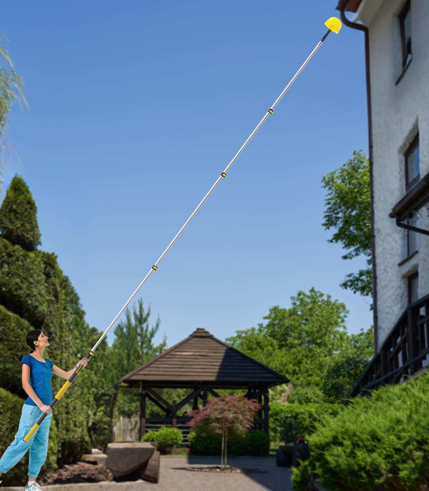 4.5-18FT Telescopic Extension Pole, 24 FT Reach Multi-Purpose Telescoping Pole with Universal Twist-on Metal Tip, Lightweight and Sturdy Extendable Pole for High House Cleaning, Dusting and Painting