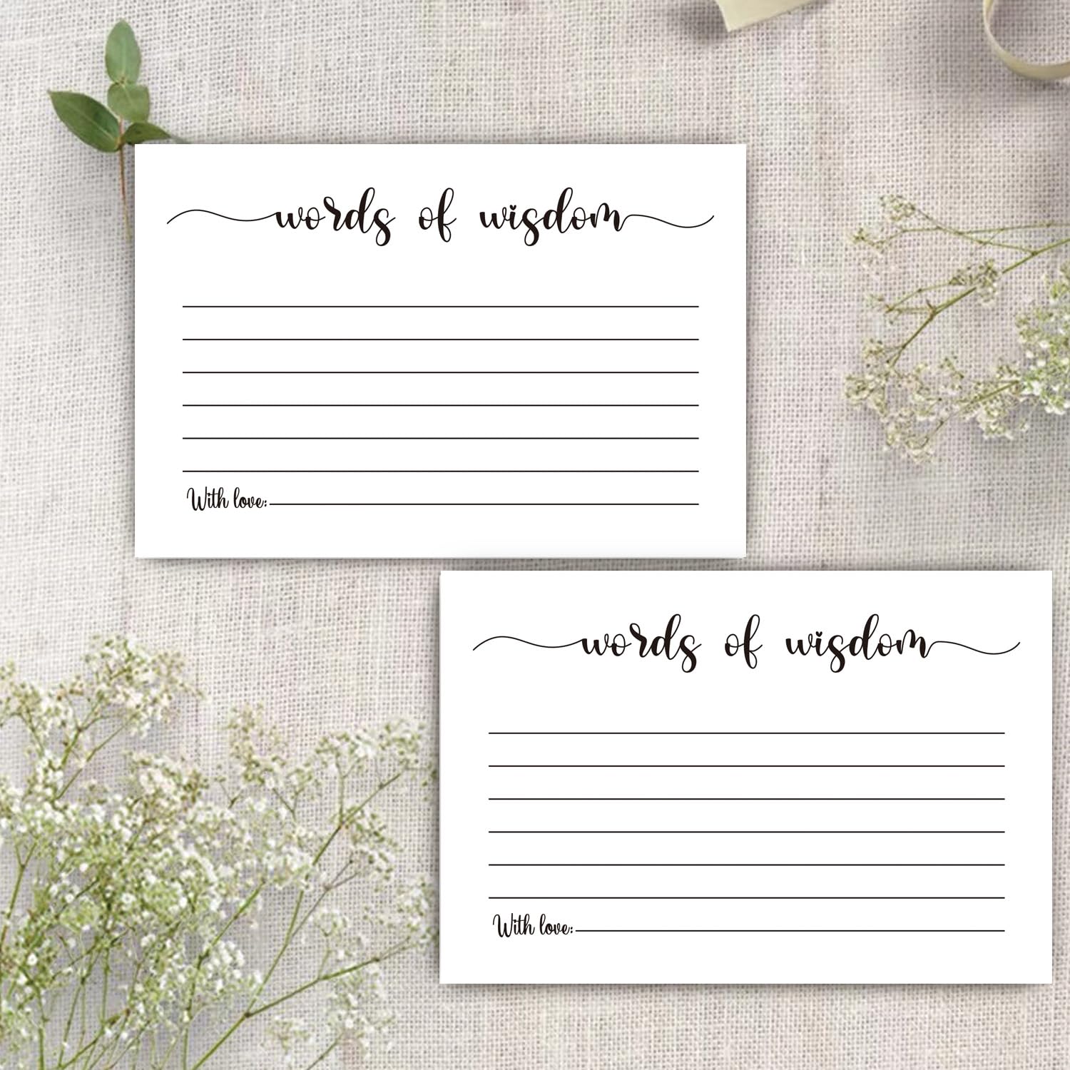 50 Words of Wisdom Card, Blank Advice Cards, for Bridal or Baby Shower Party Games, Mr and Mrs Bride Groom, Graduation (4" x 6")