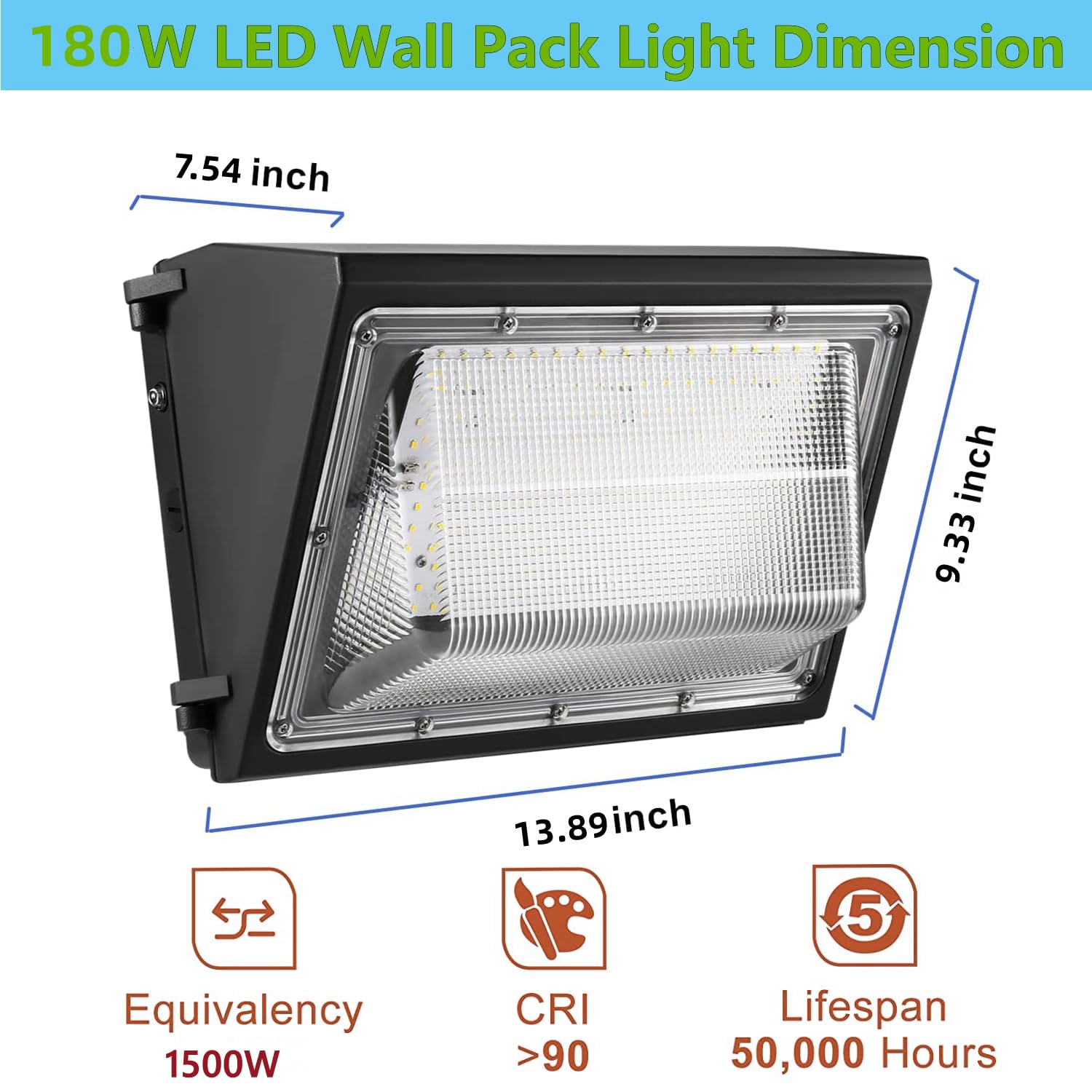 1Pack-Dusk to Dawn 180W LED Wall Pack Light Fixture, 25200LM 1500W HPS/HID Equivalent,100-277V, 5000K Daylight Commerical/Industrial Outdoor Security lighting, Waterproof for Entrance,Warehouse