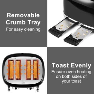 CUSIMAX Toaster 4 Slice, Retro Toaster with Wide Slots for Bagels, Stainless Steel Toaster with 6 Toast Settings, Bagel, Cancel, Defrost & Reheat Functions, Dual Independent Control Panels, Black