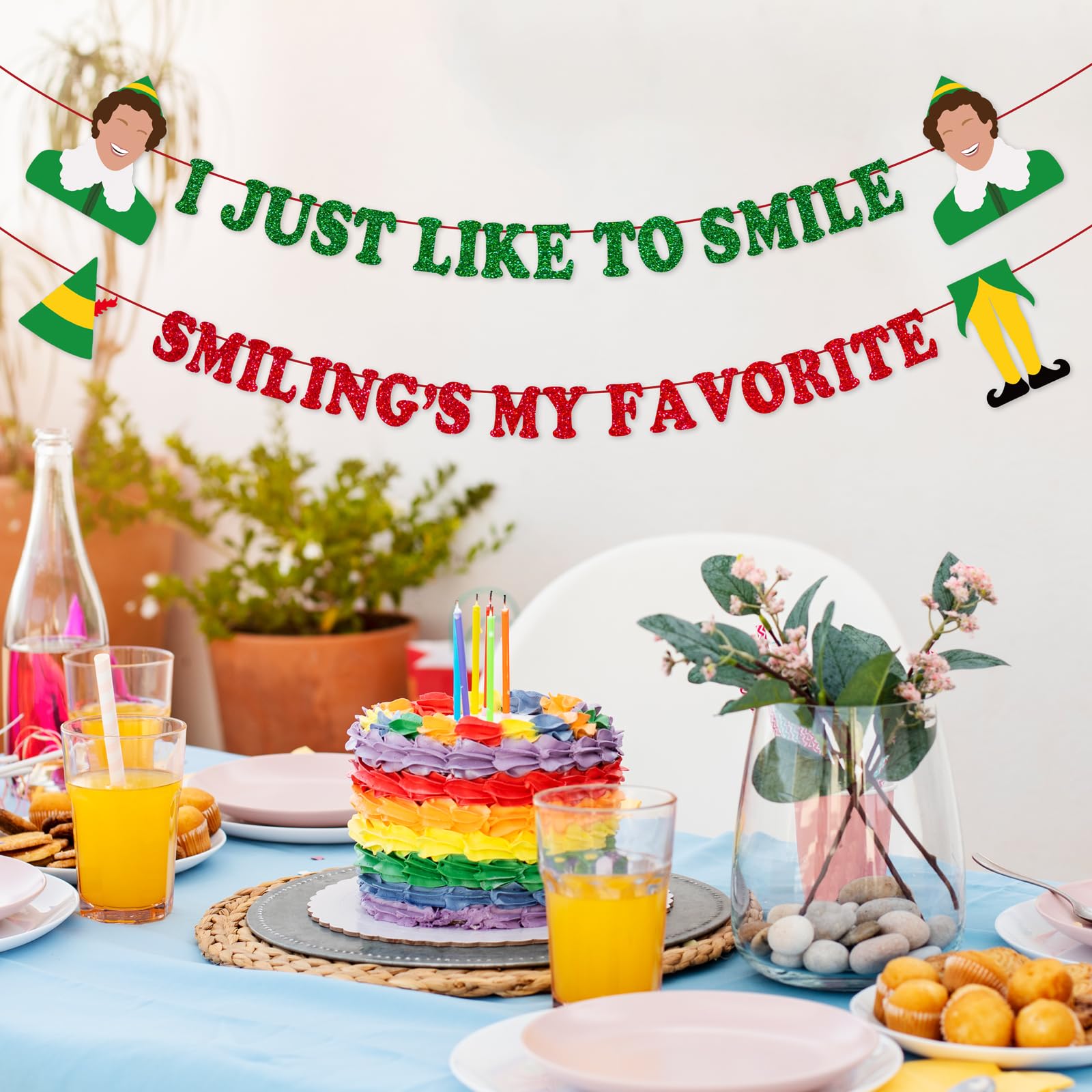 Funny Elf Christmas Decorations, Novelty Buddy The Elf Party Banner Decor Supplies, Holiday Hanging Sign for Fireplace Mantle Wall Decor, Christmas Party Photo Booth Backdrop - I Just Like to Smile