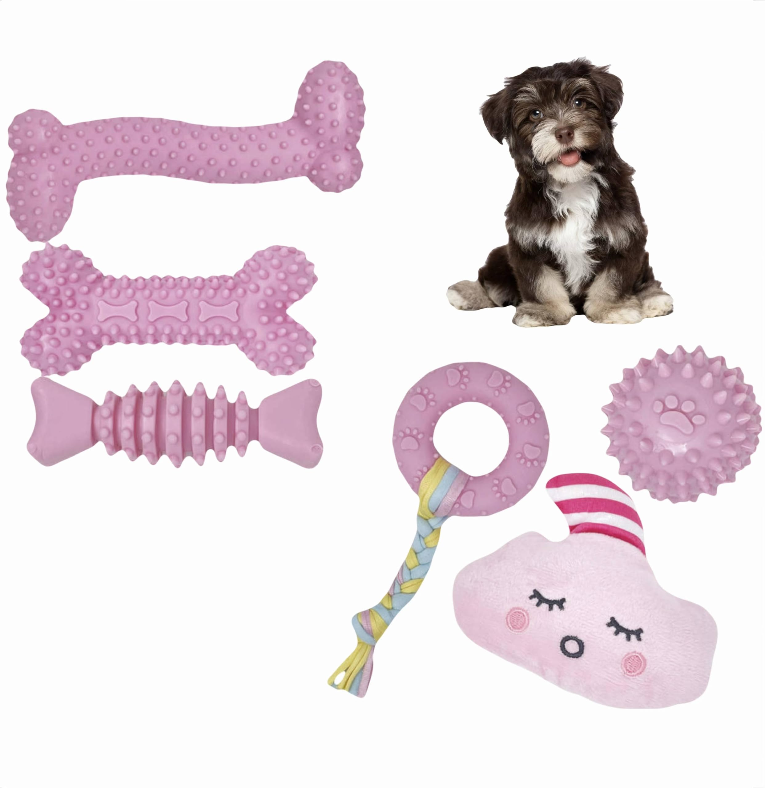 6 Pack Dog Toys, Doggie Toys Small Dogs, Toys for Puppies 0-6 Months, Best Puppy chew Toys for Teething (Pink)