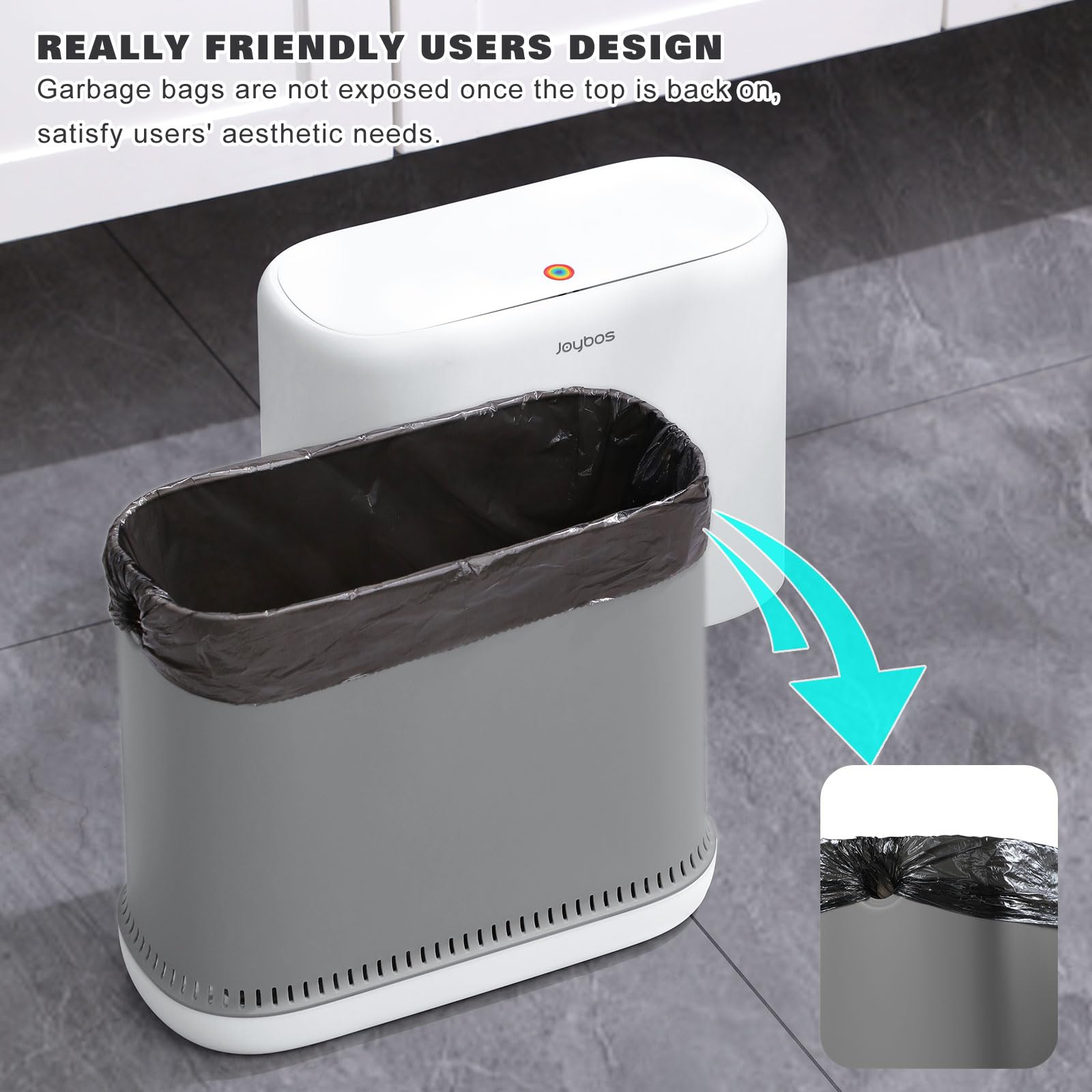 funest Bathroom Trash Can with Lids, 3.3 Gallon/12.5 Liter Small Garbage Cans with Pop-Up Lid, Automatic Adsorption of Garbage Bags, Slim Wastebasket for Office, Bedroom, Kids Room, Living Room