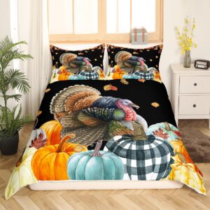 Thanksgiving Day Gifts Duvet Cover for Girls Women Fall Season Bedding Set King Thanksgiving Turkey Comforter Cover Autumn Harvest Bedspread Cover Rustic Farm Maple Leaf Pumpkin Fall Season Bedding