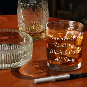 Futtumy Reward For Dealing With Idiots All Day Whiskey Glass, Funny Gifts for Men Coworker Friend Husband Boss Him, Novelty Old Fashioned Glass for Christmas Fathers Day Bosses Day Birthday, 10 oz