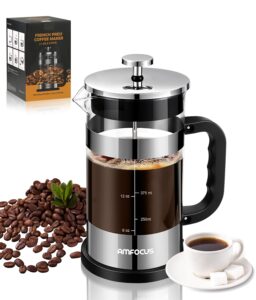 french press coffee maker - 21oz classic glass coffee press, heat-resistant borosilicate glass coffee pot with 4-level disassemble filters, portable cold brew coffee maker for travel home gift(sliver)