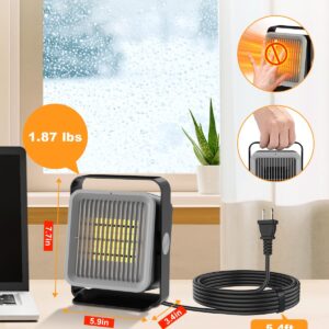 XIUREI Space Heater, Desk Heater with 600W, 45° Adjustable Angle, Tip-Over & Overheat Protection, Dual Heat Settings, Small Electric Heater for Indoor Office Use, Black