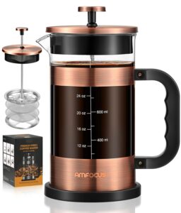 french press coffee maker - 34 ounce classice stainless steel coffee press with 4-level filtration system, heat resistant thickness borosilicate glass french press coffee pot for camping travel gift