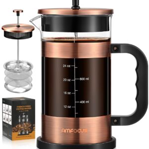 French Press Coffee Maker - 34 Ounce Classice Stainless Steel Coffee Press with 4-Level Filtration System, Heat Resistant Thickness Borosilicate Glass French Press Coffee Pot for Camping Travel Gift