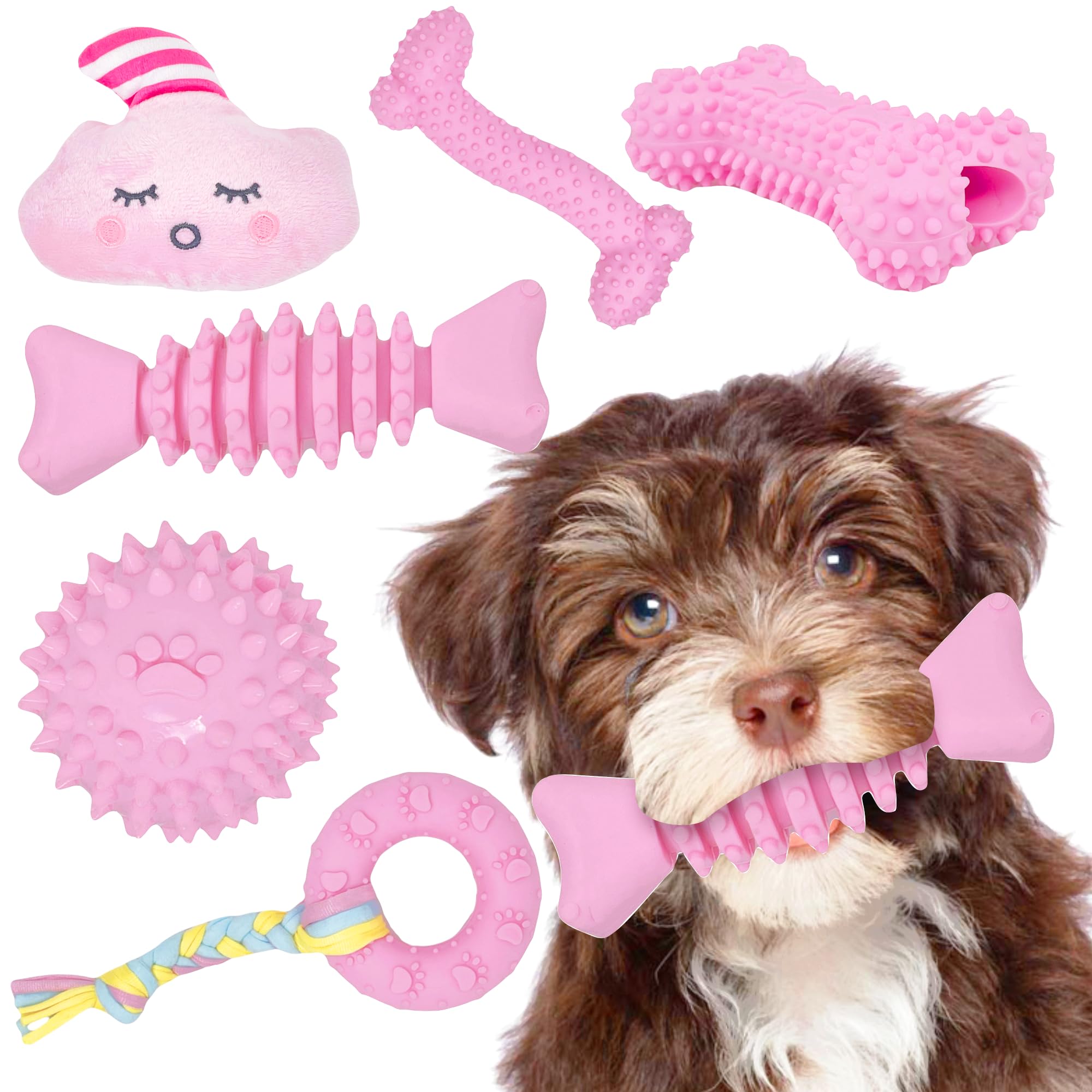 6 Pack Dog Toys, Doggie Toys Small Dogs, Toys for Puppies 0-6 Months, Best Puppy chew Toys for Teething (Pink)