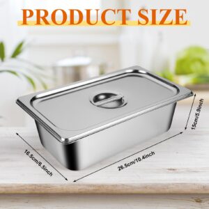 8 Packs Stainless Steel Hotel Pans with Lids 1/4 Size x 6" Deep Steam Table Pan Commercial Food Storage Containers Stackable Metal Steamer Pan Anti-Jam Hotel Pan Restaurant Warm Pans