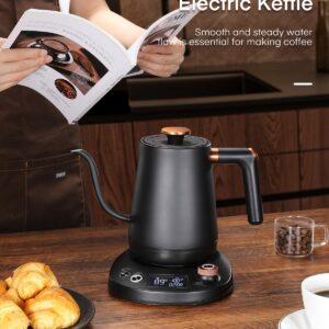 Electric Gooseneck Kettle, Tea Kettle ±1℉ Temperature Control, 0.8L Pour Over Electric Kettle for Coffee & Tea, Hot Water Boiler, Stainless Steel Inner, 1200W Rapid Heating,LCD Display,Matte Black