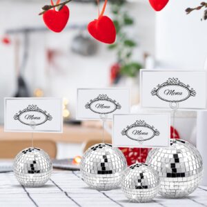 Maitys 60 Pcs Disco Ball Table Number Holder with Swirl Wire and Place Cards Party Favor Table Decoration Place Card Stand Silver Table Number Stand Name Card Photo Picture Holder Wedding Birthday