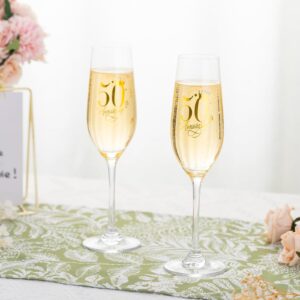 50th Wedding Anniversary Champagne Flutes Gifts 50th Anniversary Decorations Champagne Glasses Embellished with Rhinestones Couple Wedding Gifts for Anniversary, Gifts for Parents Anniversary