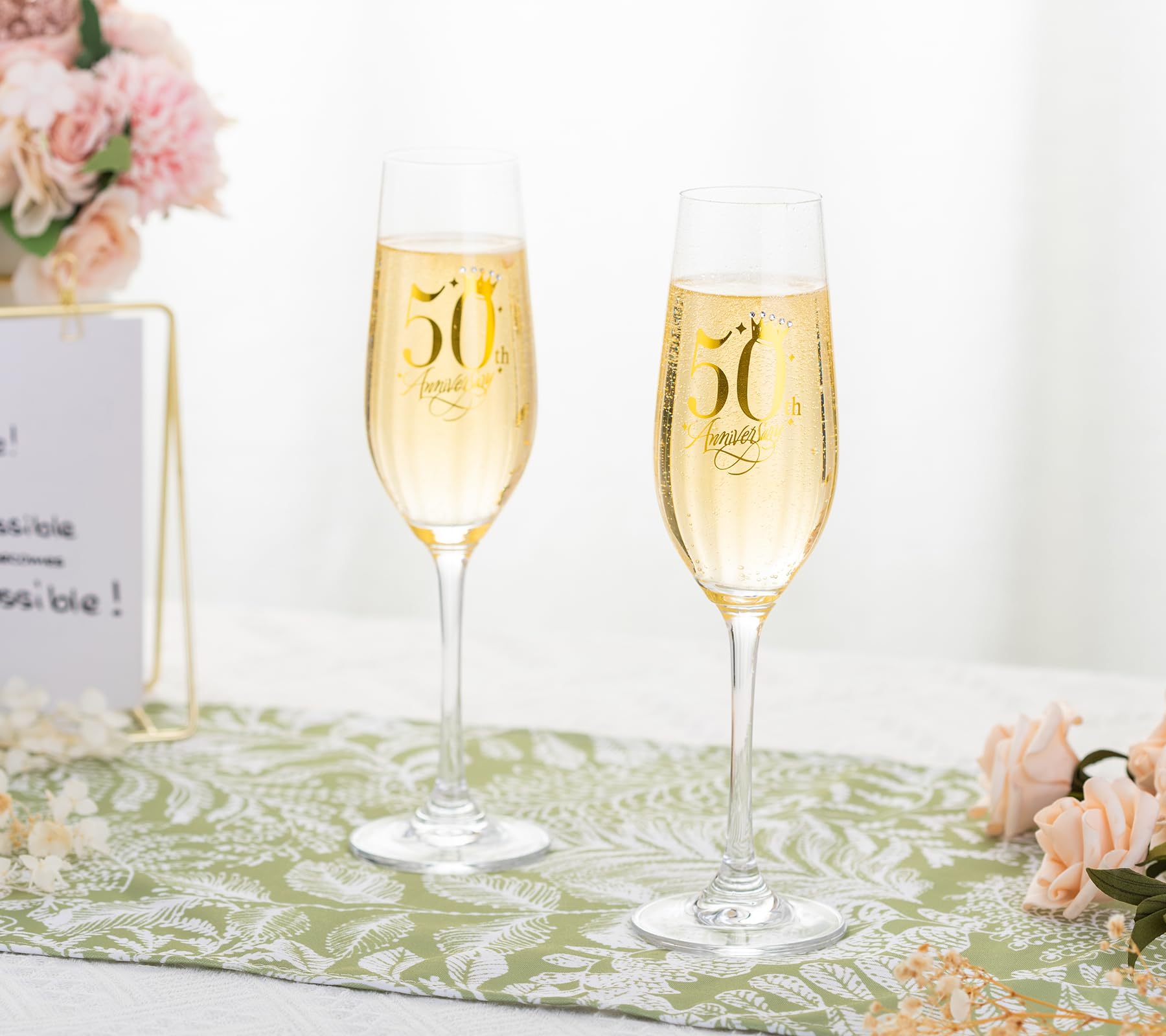 50th Wedding Anniversary Champagne Flutes Gifts 50th Anniversary Decorations Champagne Glasses Embellished with Rhinestones Couple Wedding Gifts for Anniversary, Gifts for Parents Anniversary