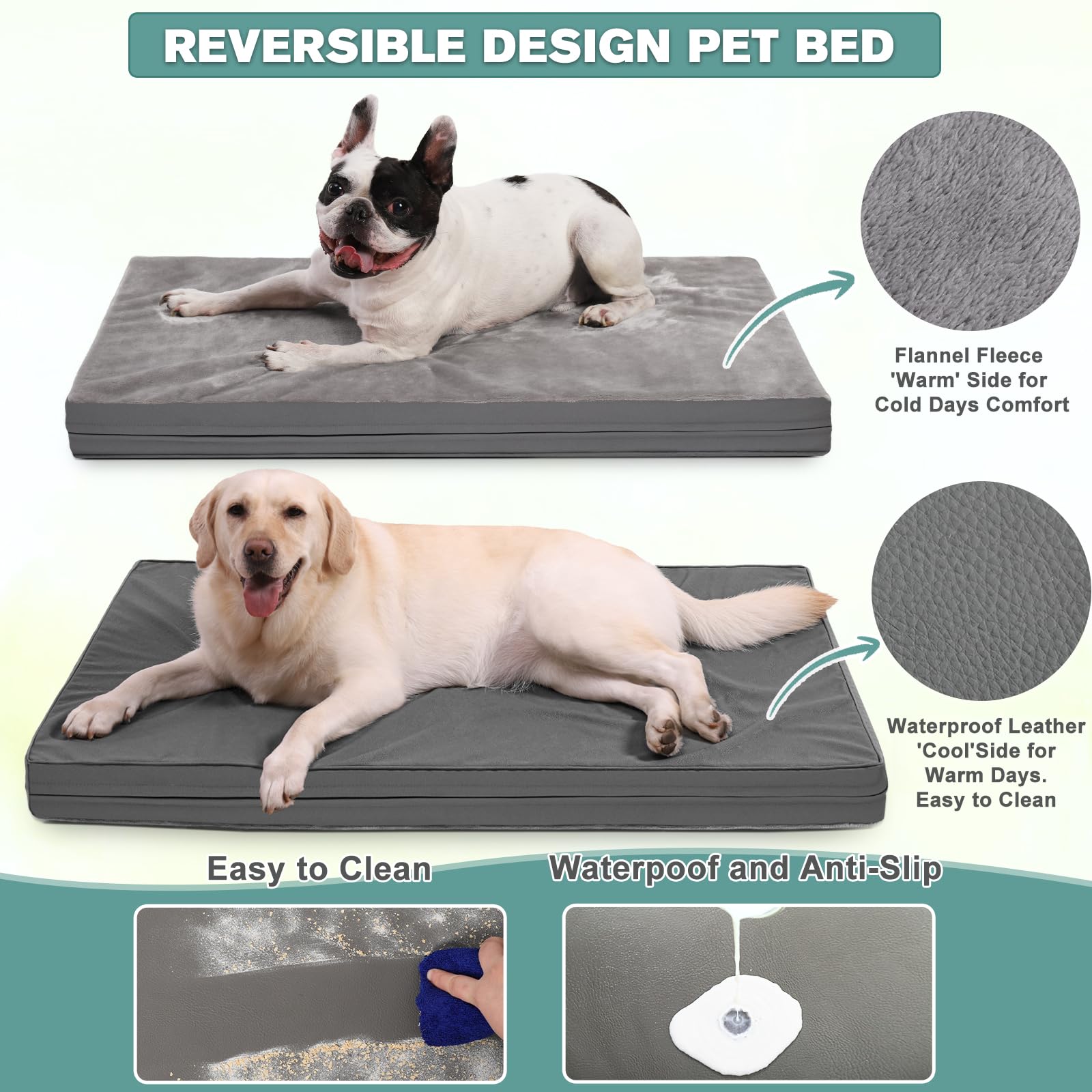 Waterproof Small Dog Bed Crate Pad 24 inch, Washable Puppy Bed Orthopedic with Removable Cover Reversible, Foam Dogs Bed, Cat Bed Kennel Pad 23" x17, Anti-Slip Bottom, Gray