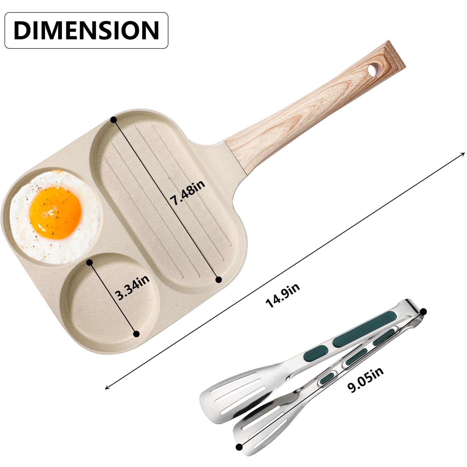 Egg Pan Japanese Omelet Maker 3 Section Square Grill Pan Egg Pan Nonstick for Breakfast Pancake Compatible with Gas Stove and Induction Cooktop Egg Frying Pan 7.4 inch (white) (Style1)