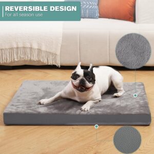 Waterproof Small Dog Bed Crate Pad 24 inch, Washable Puppy Bed Orthopedic with Removable Cover Reversible, Foam Dogs Bed, Cat Bed Kennel Pad 23" x17, Anti-Slip Bottom, Gray