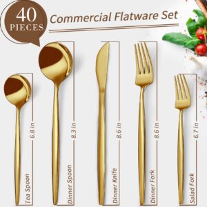 40-Piece Gold Silverware Set for 8, CEKEE Stainless Steel Gold Flatware Set, Cutlery Set Kitchen Utensils Set, Tableware Include Forks Knives Spoons for Home Restaurant Wedding, Satin Finish