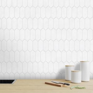 INNO STICKERS Contact Paper Peel and Stick Backsplash Wallpaper for Kitchen Bathroom Countertop Removable Vinyl Long Hexagon Geometric Temporary Wallpaper White Decor Wallpaper 17.1"x118"