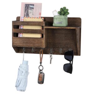 fagigy mail organizer wall mount,wooden key and mail holder for wall with key hooks,file letter hanging organizer shelf home farmhouse decor for entryway office