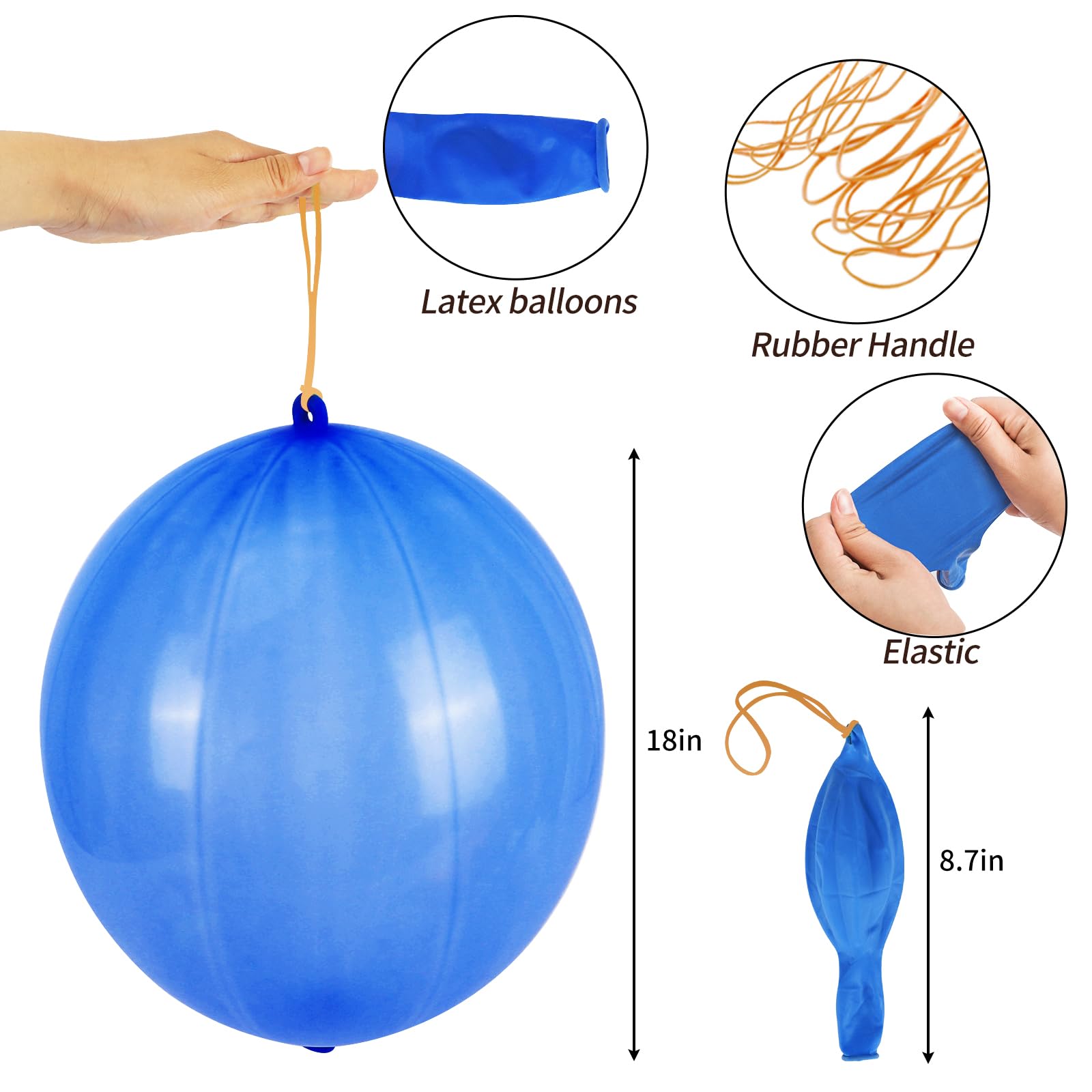 RUBFAC 12 Punch Balloons Punching Balloon Heavy Duty Party Favors For Kids, Bounce Balloons with Rubber Band Handle for Birthday Party