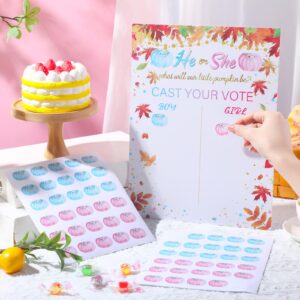 Poen Thanksgiving Gender Reveal Board with Stand What Will Our Little Pumpkin Be Maple Leaf Gender Reveal Game with 60 Pcs Fall Pumpkin Voting Stickers for Cast Your Vote Guess Game Autumn Baby Shower